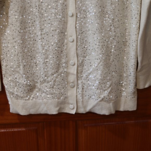 Talbots Cream Sequin Wool Angora Rabbit Hair Cardigan Large NWT Chic - Picture 6 of 13